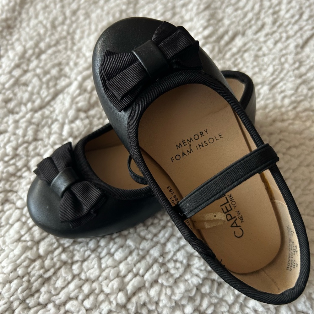 Capelli of New York Black Kids Shoes with Bow